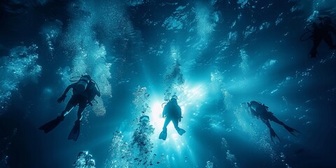 Poster - Group of Divers Exploring the Deep Blue Sea