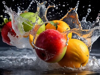 Wall Mural - fruit in splash