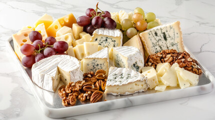 Wall Mural - a gourmet cheese platter with assorted cheeses, grapes, and nuts