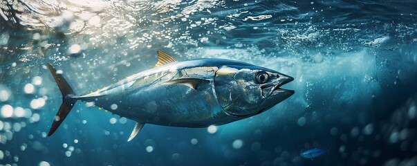 Wall Mural - Bluefin tuna fish swimming in ocean water