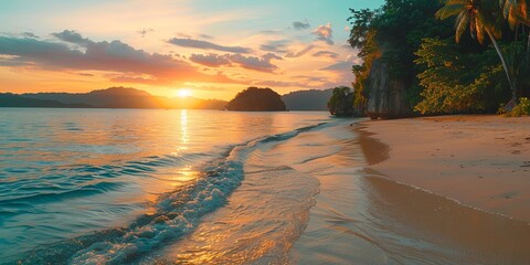 Wall Mural - Amazing Sunrise Beach in the Philippines. Relaxing get-away Scenery. Romance background.