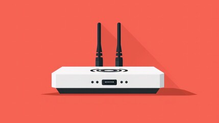 white wireless wi fi router with black antennae. simple flat vector illustration