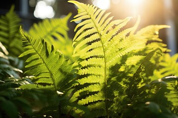 Canvas Print - Close-up of ferns with morning sunlight.