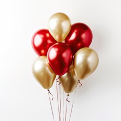 Wall Mural - Golden and red metallic balloons isolated on white background