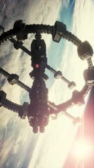 Wall Mural - unidentified alien spaceship flying near earth elements furnished by nasa, vertical