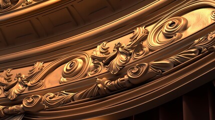 Wall Mural - Classic theater, decorative plaster molding close-up, elegant swirls, spotlight illumination 