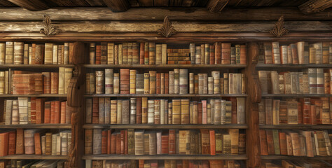 Wall Mural - antique books in shelves, library books for study, used as background 