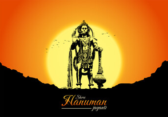 Happy Hanuman Jayanti. Celebrates the birth of Lord Shri Hanuman. Hanuman Jayanti Vector illustration.