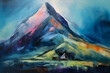 © Niko - melancholic mountain peak nestled in farmhouse. abstract landscape art, painting background, wallpaper