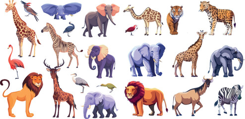 Sticker - African wildlife characters set. Cartoon wild residents of zoo, image of savannah creatures