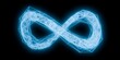 Blue abstract wireframe glowing infinty symbol isolated on black background, eternity or limitless concept