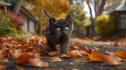 Wall Mural - cat in the autumn