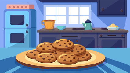 The smell of freshly baked chocolate chip cookies filling the kitchen bringing back comforting childhood memories..