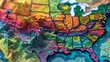 state map of America ,USA Showcase a larger-than-life, pixel art interpretation of a state map, focusing on vibrant colors and sharp, defined edges in a close-up view., 
