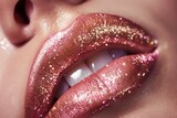 A woman's lips are covered in glitter, giving her a glamorous