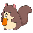 fat brown squirrel is drinking fresh ice in summer
