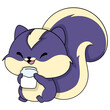 A small purple skunk is drinking pure milk