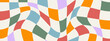 Psychedelic Checkerboard. Colorful Groovy hippie 70s background. Distorted vector illustration in Y2k style.