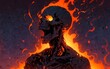 A skull with a mouth open and flames coming out of it