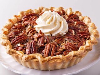 Wall Mural - Canadian maple pecan pie with whipped cream 