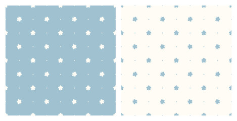 set of two blue seamless patterns with cute doodle stars. holiday and birthday party design. handmad