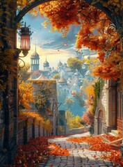 A beautiful autumn day in a European city