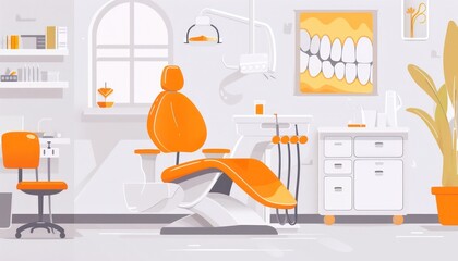 Wall Mural - dental clinic exam room, dental chair and tools