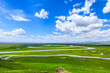 Curved river and green grassland natural landscape in Xinjiang, China. Beautiful summer landscape.
