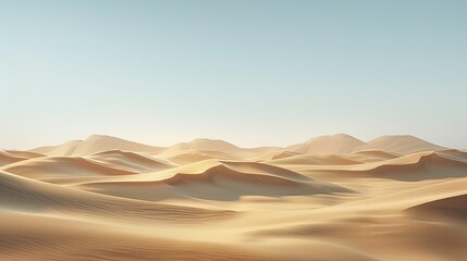 Sand Dunes, Captivating view of rolling desert dunes under a clear sky.