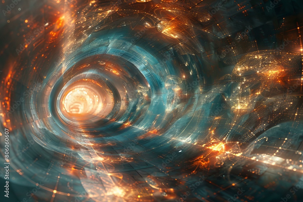 Interstellar travel through a wormhole in deep space Stock Illustration ...