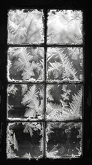 Canvas Print - Black and white photo of frost on a window