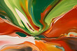 Multicolored painting featuring a vibrant background in shades of green, orange, and red, creating a stunning visual display of color and intensity.