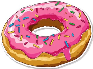 Wall Mural - pink donut, draw line illustration,  white background