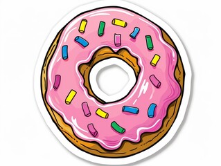 Wall Mural - pink donut, draw line illustration,  white background