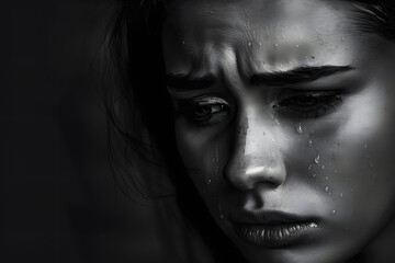 Wall Mural - black and white portrait of a woman cry