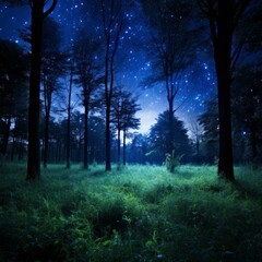 Wall Mural - Night in the woods with a starry sky