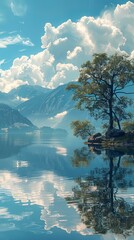 The reflection of the tree in the lake