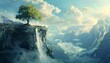 Beautiful fantasy landscape merges dreamlike vistas with reality, Sharpen banner template with copy space on center