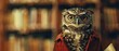 Displaying a closeup halfbody of a charismatic nocturnal owl in a professors robe and glasses