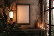 In a Cozy nomadic setting, a 3D Mockup frame adds a unique touch with its blend of traditional and modern elements, 3D render sharpen