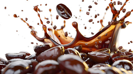 Wall Mural - splashing coffee with coffee beans, isolated on white background, 3d rendering.