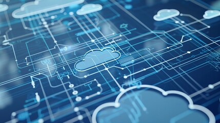 Wall Mural - close-up of a cloud architecture diagram on a digital whiteboard, detailed connections and nodes, te