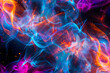 Electric blue neon galaxy with vibrant pink and orange swirls. Mesmerizing abstract art.