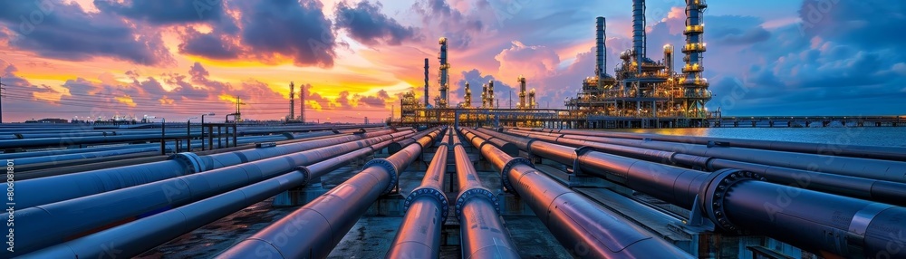 Highresolution image of an expansive view of pipeline and pipe racks ...