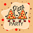 © Robert Yap - National Pizza Party Day event banner. Two slices of pizza having fun on light brown background to celebrate on May 17th