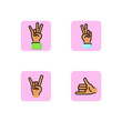 Gesture line icon set. Shaka, devil horn and victory signs.  Hand gesturing concept. Can be used for topics like deaf language, communication. Vector illustration for web design and app