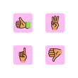 Hand gesturing line icon set. Thumbs up, down, one and three fingers. Gesture concept. Can be used for topics like deaf language, communication. Vector illustration for web design and app