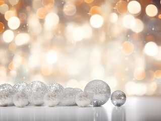 Wall Mural - white bokeh lights over a silver glitter
