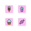 Sweets colored line icon set. Ice-cream, candy, milkshake, cupcake. Food concept. Can be used for topics like cafe, bakery, coffee shop. Vector illustration for web design and app