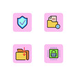 Business documents line icon set. Profitable contract, protective shield, file, closed access. Secure, bargain concept. Can be used for topics like agreement, safety, business. Vector illustration